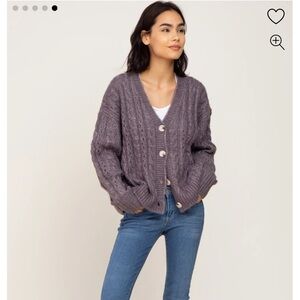 Chunky Button Front Cardigan Small Cable Knit She & Sky Sweater Purple Oversized